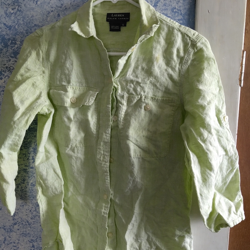 Lauren Ralph Lauren size small green button down shirt 3/4 sleeves